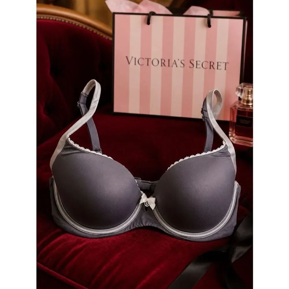 GRAY w PINK TRIM BODY by VICTORIA LINED DEMI 32C